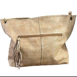 Bueno X-Large Purse Bag Tote Faux Leather Snake skin / Tan Zipper Double Handle